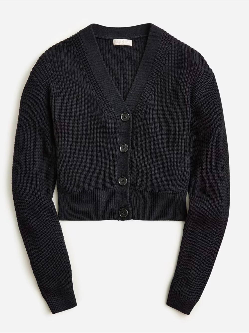 J. Crew Black Cropped Cotton Cashmere Blend Button Up Natural Fiber Cardigan L